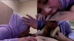 Sepongan Tante Jilbab Ungu, Bibir Manis Bikin Nagih.